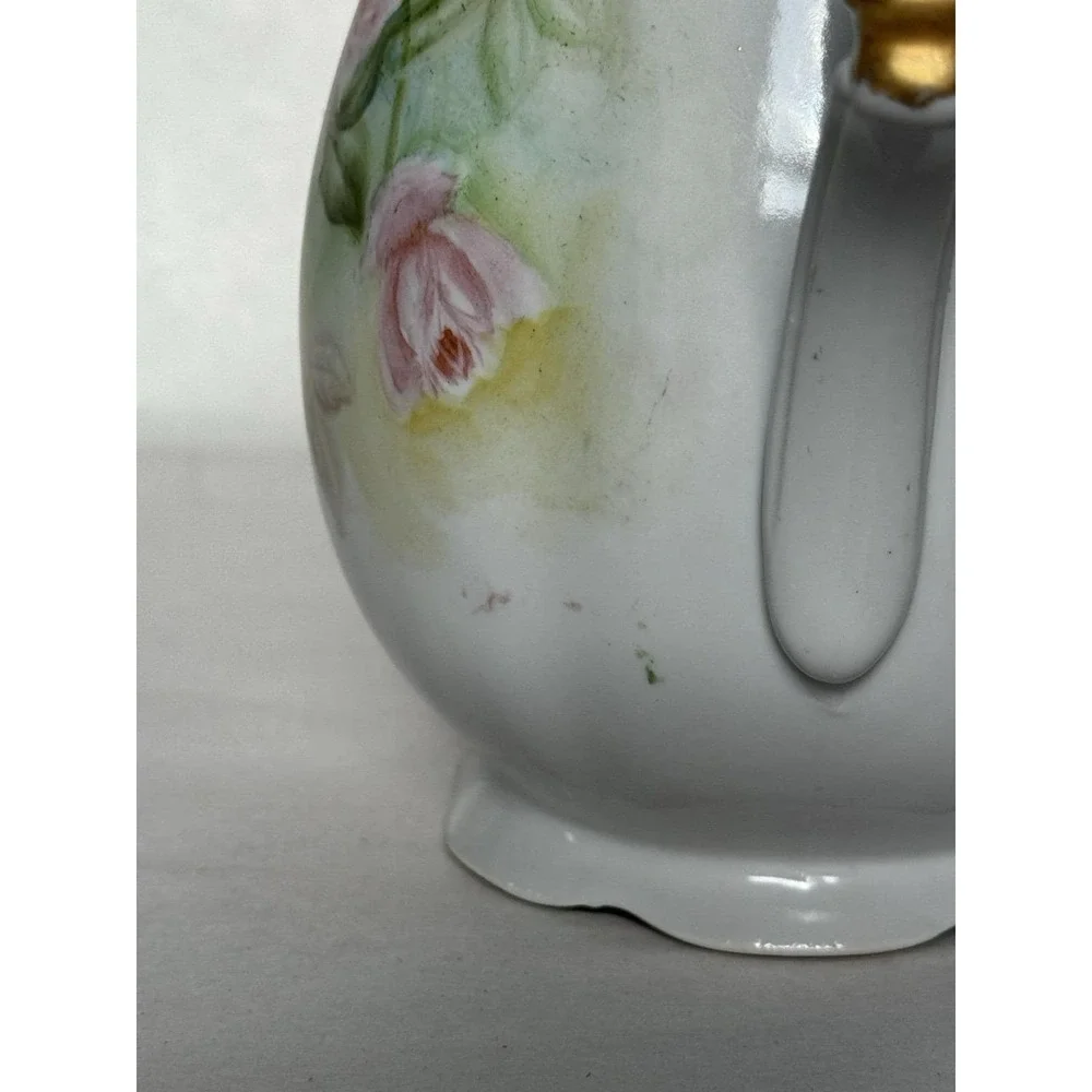 Antique Hand Painted Porcelain Coffee Tea Pot SIGNED E H Groff Roses Gold Gilt